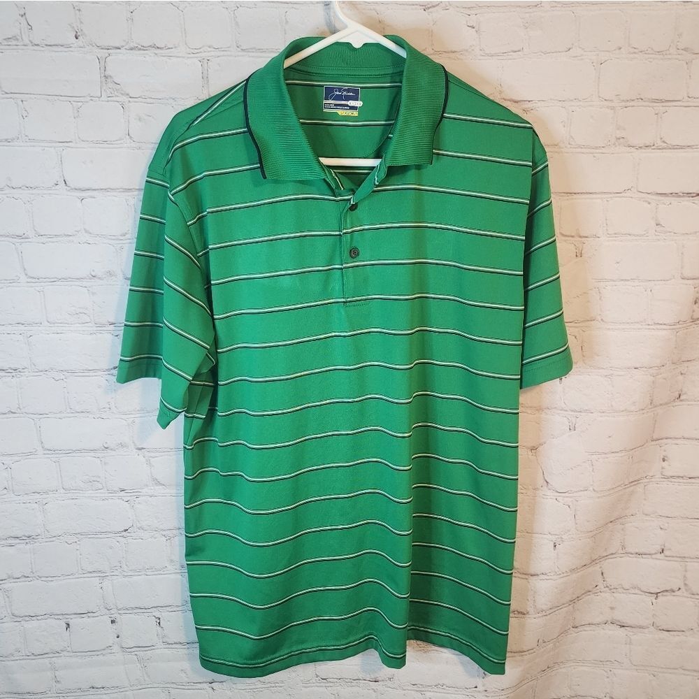 Men's Jay Nicklaus Green Striped Polo Shirt, Size Large